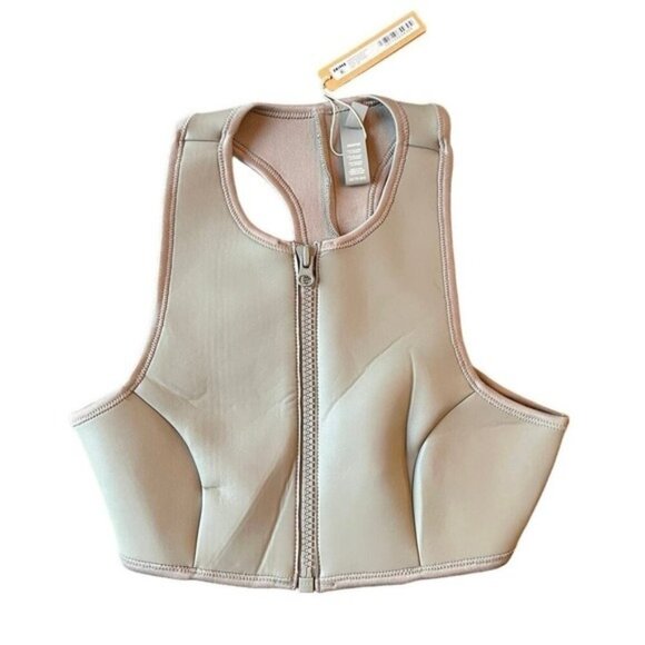 Skims Swim XS Rubberized Scuba High Neck Bikini Polyurethane Top Grey Chalk NWT - Picture 1 of 4